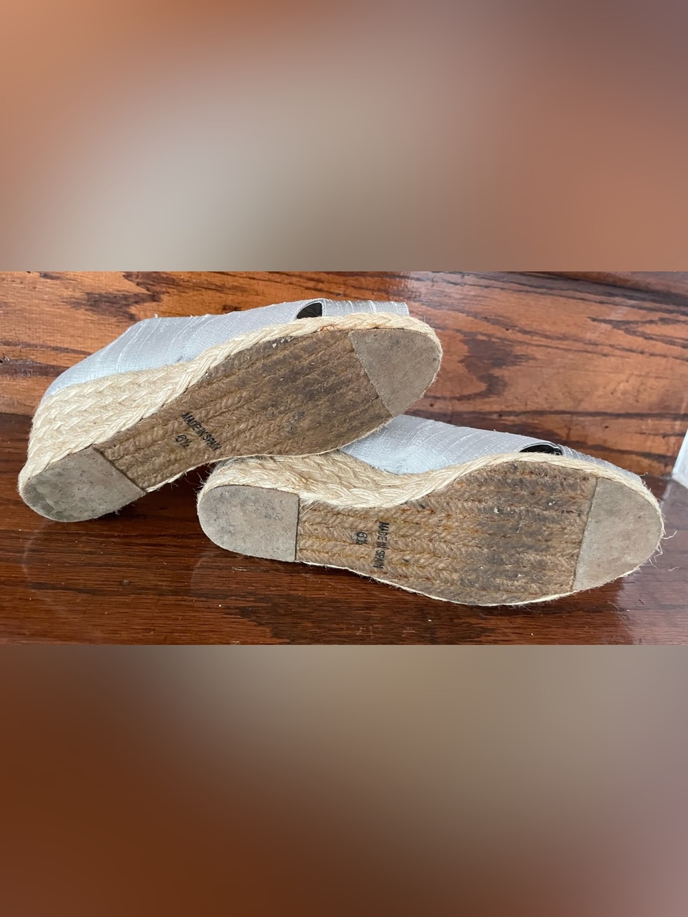 Lauren Ralph Lauren Cecilia Espadrille Wedge Sandals Silver Linen Women’s 6.5 - Picture 6 of 7